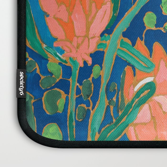 Coral Proteas on Blue Pattern Painting Laptop Sleeve Gallery Image 3