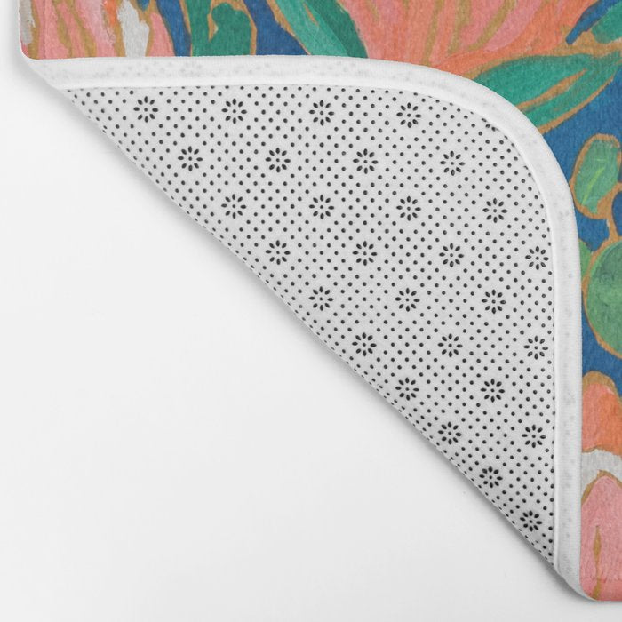 Coral Proteas on Blue Pattern Painting Bath Mat Gallery Image 2
