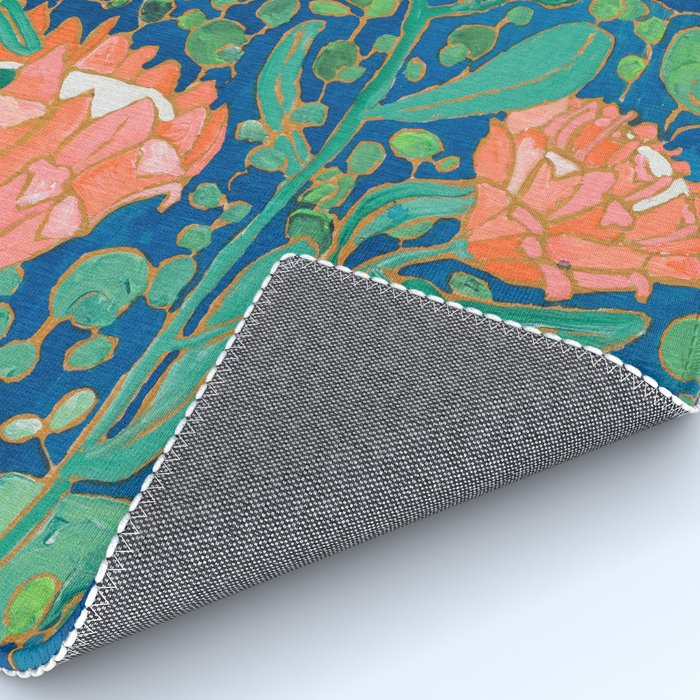 Coral Proteas on Blue Pattern Painting Rug Gallery Image 4