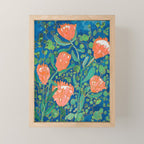Coral Proteas on Blue Pattern Painting Mini Art Print Gallery Image 1