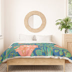 Coral Proteas on Blue Pattern Painting Duvet Cover Gallery Image 3