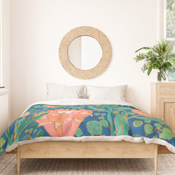 Coral Proteas on Blue Pattern Painting Duvet Cover Gallery Image 3