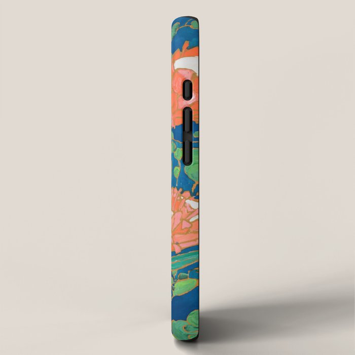 Coral Proteas on Blue Pattern Painting iPhone Case Gallery Image 2