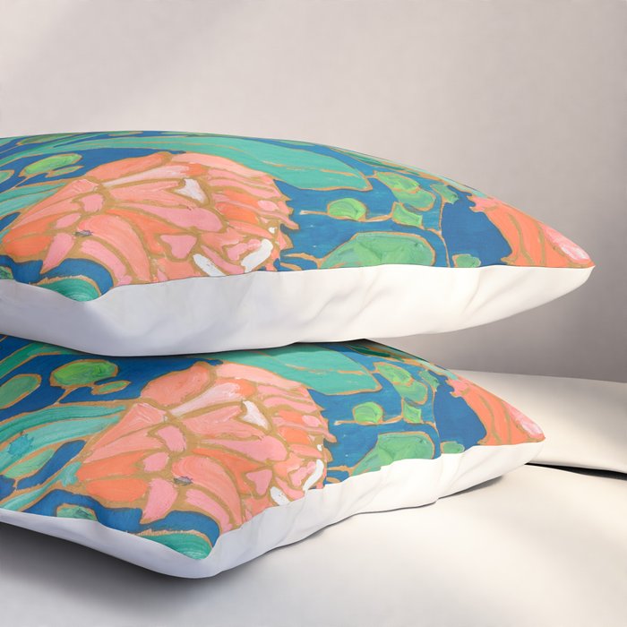 Coral Proteas on Blue Pattern Painting Pillow Sham Gallery Image 3