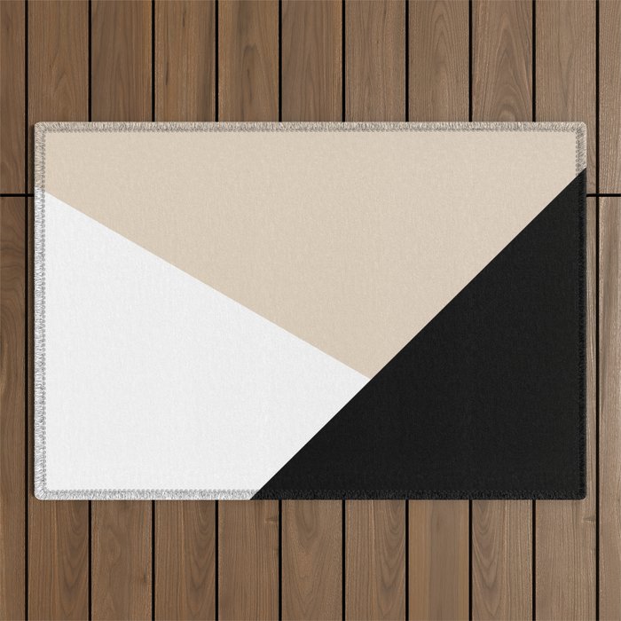 Black white and sand minimalist art Outdoor Rug Gallery Image 1