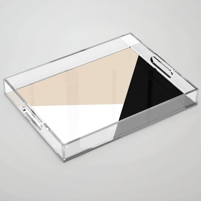 Black white and sand minimalist art Acrylic Tray Gallery Image 1