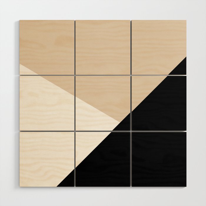 Black white and sand minimalist art Wood Wall Art Gallery Image 1