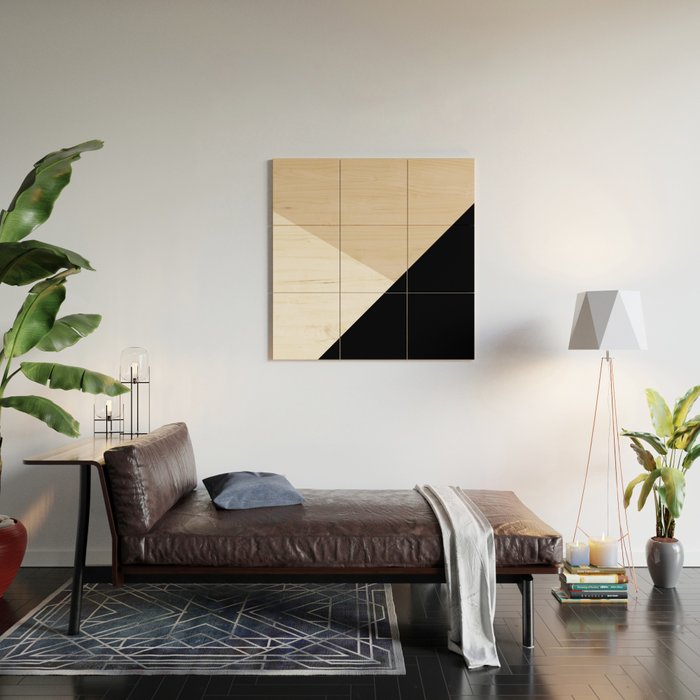 Black white and sand minimalist art Wood Wall Art Gallery Image 2