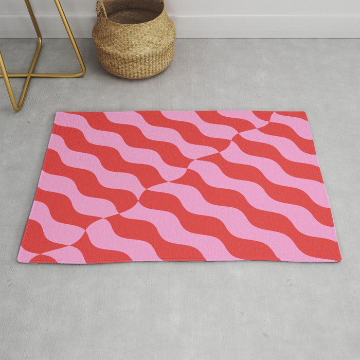 Retro Wavy Abstract Pattern in Red & Pink Rug Gallery Image 1