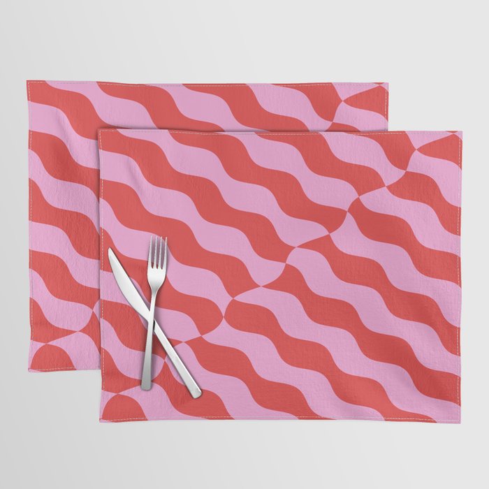 Retro Wavy Abstract Pattern in Red & Pink Placemat Gallery Image 1