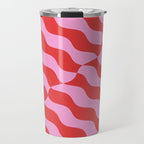 Retro Wavy Abstract Pattern in Red & Pink Travel Mug Gallery Image 1