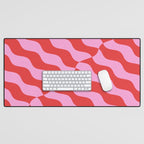 Retro Wavy Abstract Pattern in Red & Pink Desk Mat Gallery Image 1