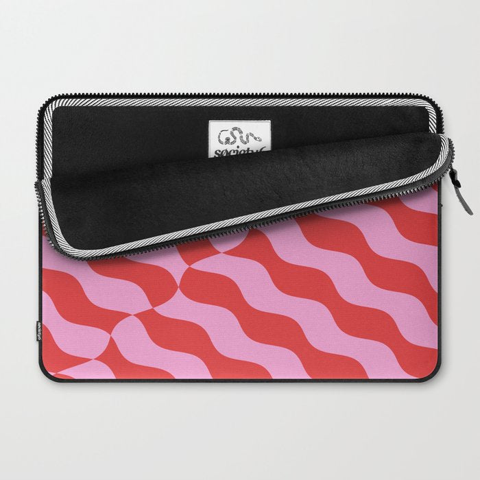 Retro Wavy Abstract Pattern in Red & Pink Laptop Sleeve Gallery Image 2