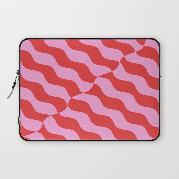 Retro Wavy Abstract Pattern in Red & Pink Laptop Sleeve Gallery Image 1