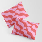 Retro Wavy Abstract Pattern in Red & Pink Pillow Sham Gallery Image 3