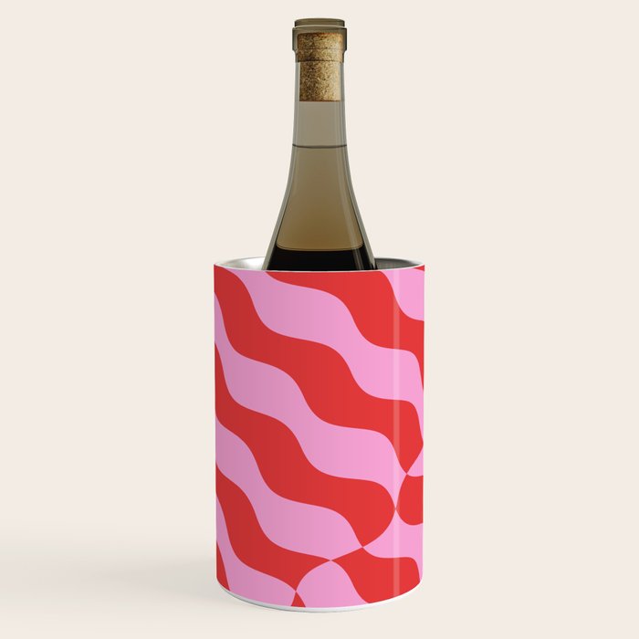 Retro Wavy Abstract Pattern in Red & Pink Wine Chiller Gallery Image 2