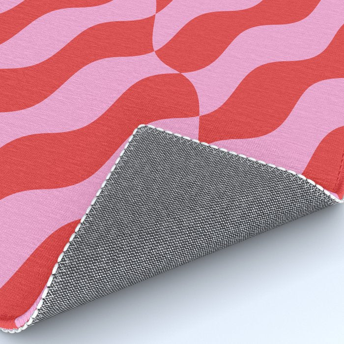 Retro Wavy Abstract Pattern in Red & Pink Rug Gallery Image 4