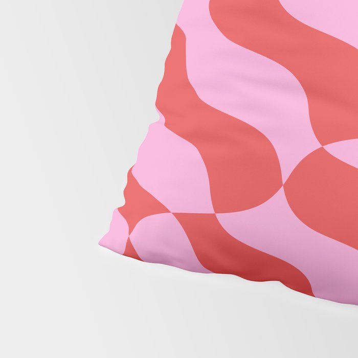 Retro Wavy Abstract Pattern in Red & Pink Pillow Sham Gallery Image 4