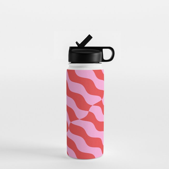 Retro Wavy Abstract Pattern in Red & Pink Water Bottle Gallery Image 1