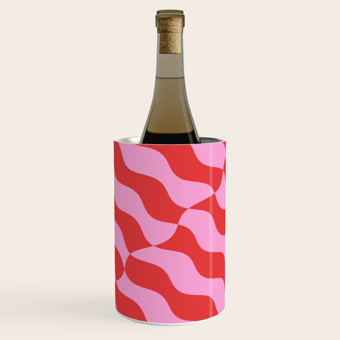 Retro Wavy Abstract Pattern in Red & Pink Wine Chiller Gallery Image 1