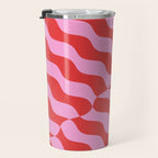 Retro Wavy Abstract Pattern in Red & Pink Travel Mug Gallery Image 3