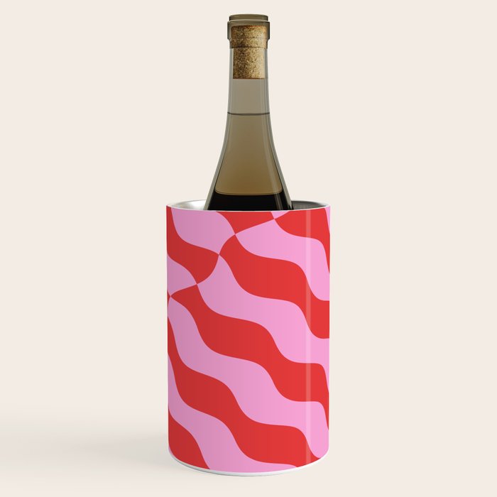 Retro Wavy Abstract Pattern in Red & Pink Wine Chiller Gallery Image 3