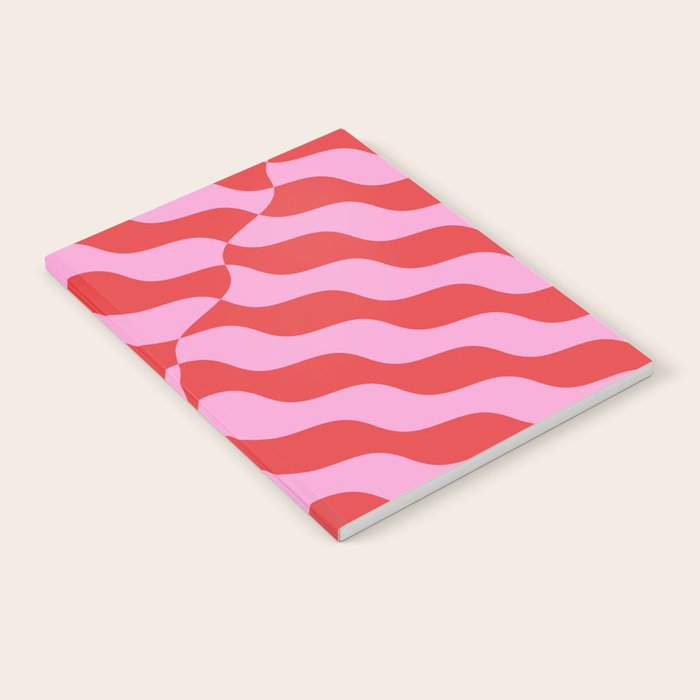Retro Wavy Abstract Pattern in Red & Pink Notebook Gallery Image 1