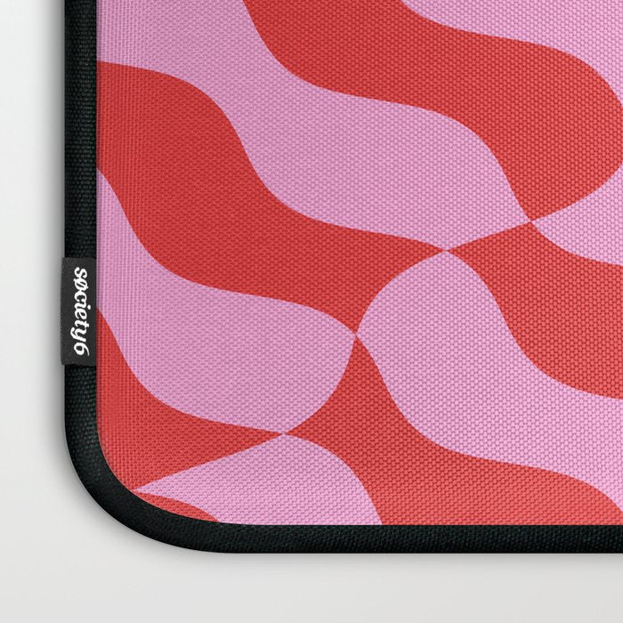 Retro Wavy Abstract Pattern in Red & Pink Laptop Sleeve Gallery Image 3