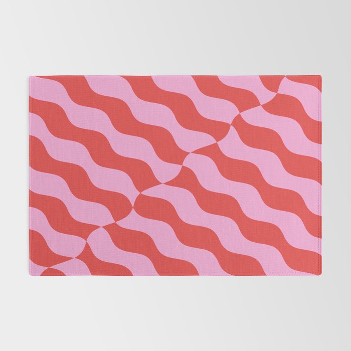 Retro Wavy Abstract Pattern in Red & Pink Rug Gallery Image 2