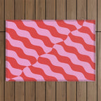 Retro Wavy Abstract Pattern in Red & Pink Outdoor Rug Gallery Image 1
