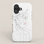 Minimal Line Art Woman with Magnolia iPhone Case Gallery Image 1