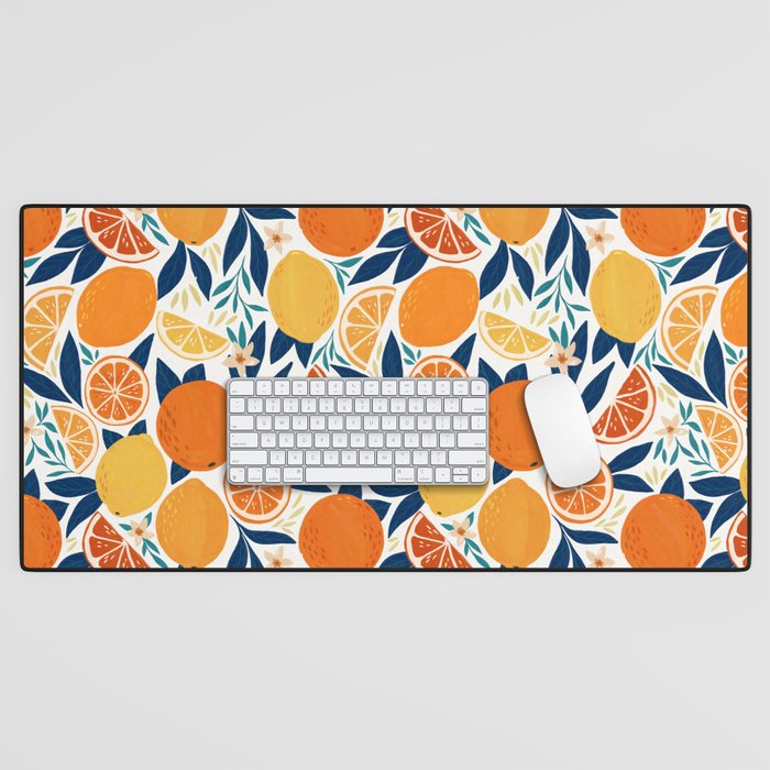 Citrus Fruits - Blue and Orange Desk Mat Gallery Image 1