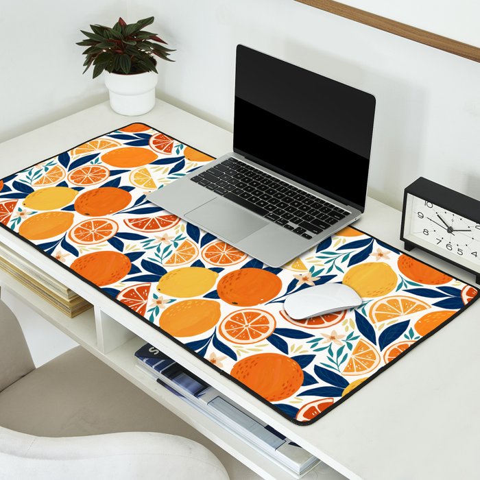 Citrus Fruits - Blue and Orange Desk Mat Gallery Image 2