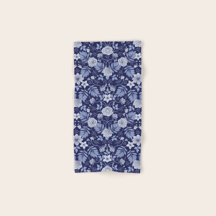 Light Blue, Cobalt Blue, & White Floral Pattern Towels Gallery Image 1