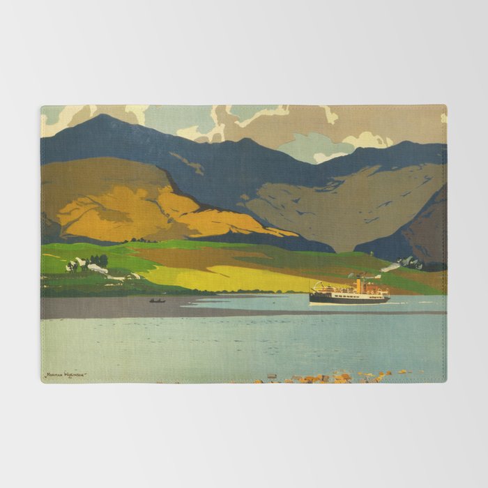 Loch Awe Vintage Mid Century Art Travel Poster British Railways Colorful Landscape Rug Gallery Image 2