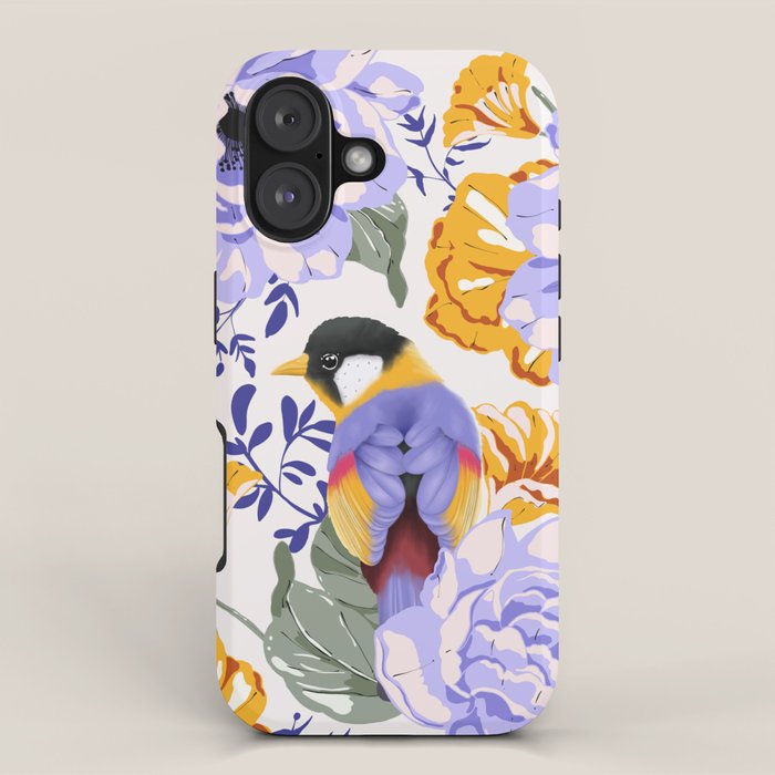 Colorful birds in garden flowers YL iPhone Case Gallery Image 1