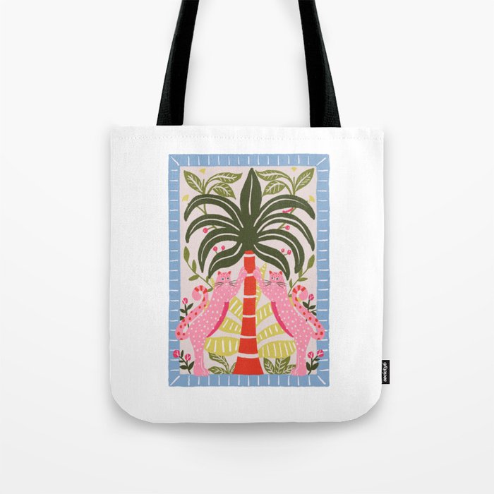 Modern Preppy Leopard Cat Jungle Oasis Tote Bag Gallery Image 1