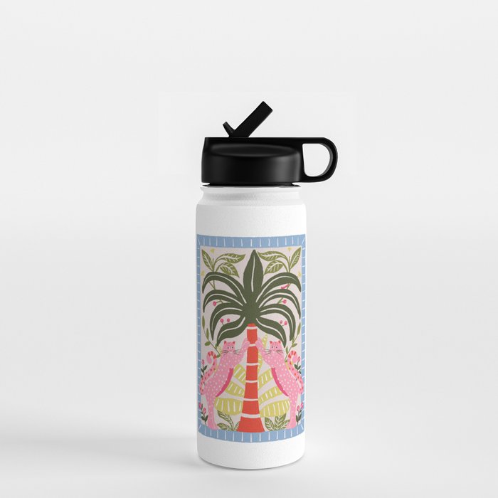 Modern Preppy Leopard Cat Jungle Oasis Water Bottle Gallery Image 1