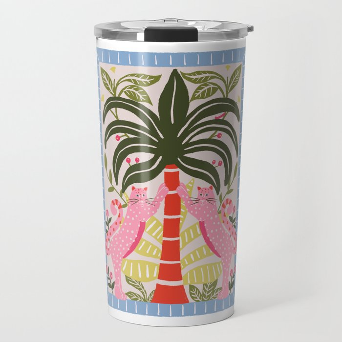 Modern Preppy Leopard Cat Jungle Oasis Travel Mug Gallery Image 1
