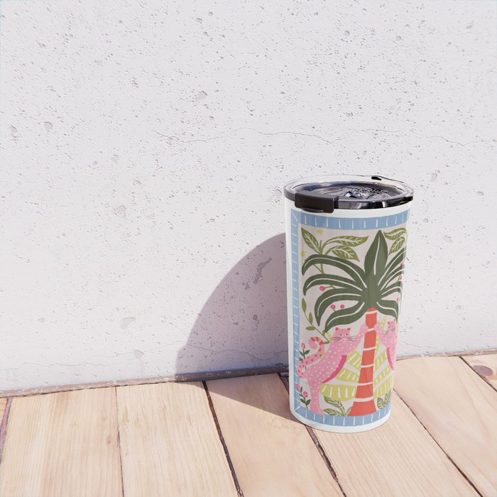 Modern Preppy Leopard Cat Jungle Oasis Travel Mug Gallery Image 4