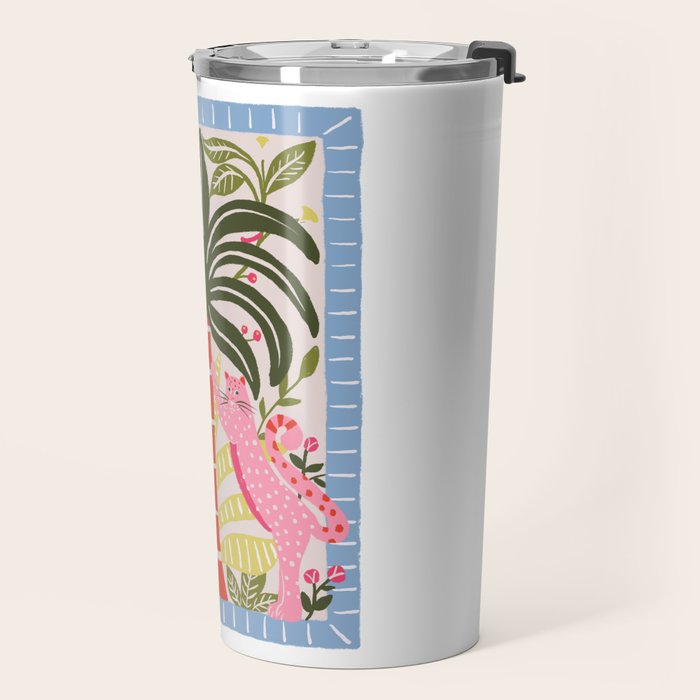 Modern Preppy Leopard Cat Jungle Oasis Travel Mug Gallery Image 2
