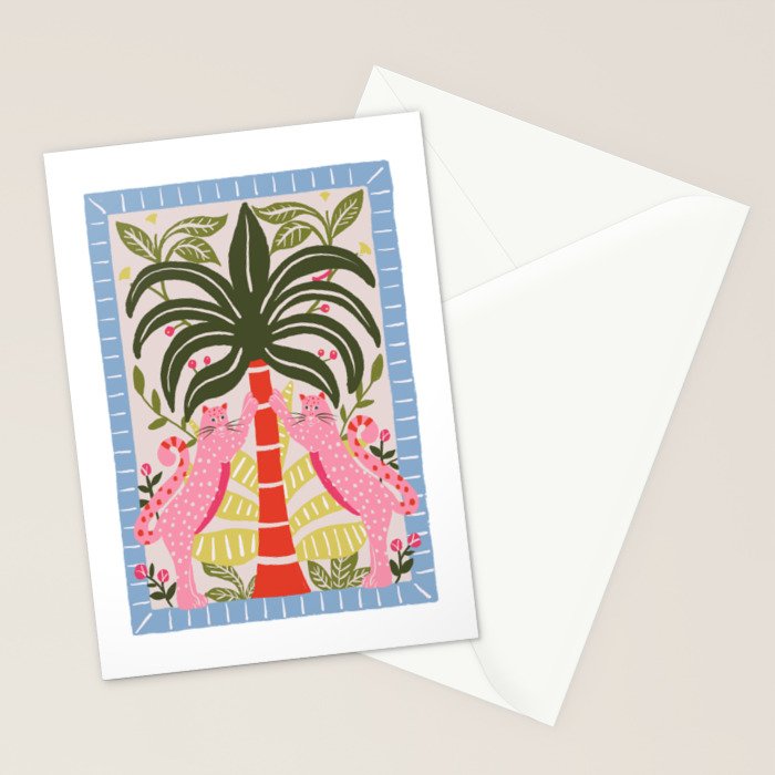 Modern Preppy Leopard Cat Jungle Oasis Stationery Card Gallery Image 2