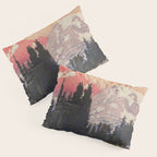 Storms over Keiisino - Winter Mountain & Forest Ukiyoe Nature Landscape in Pink, Blue, and Green Pillow Sham Gallery Image 3