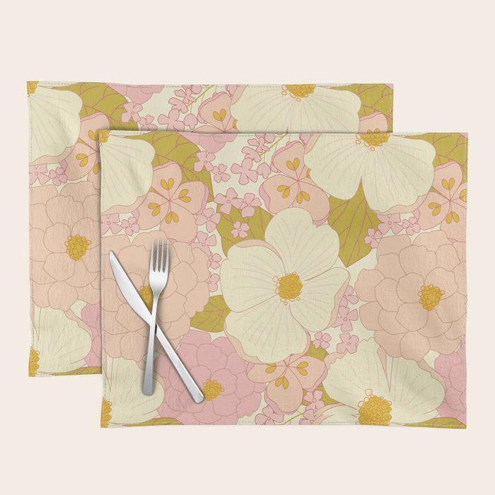 Pink Pastel Vintage Floral Pattern Placemat Gallery Image 1
