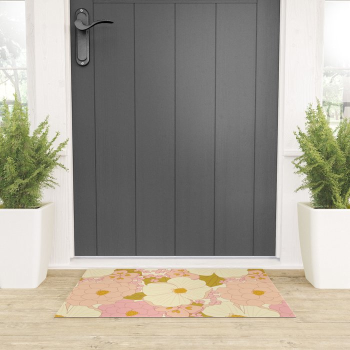 Pink Pastel Vintage Floral Pattern Welcome Mat Gallery Image 3