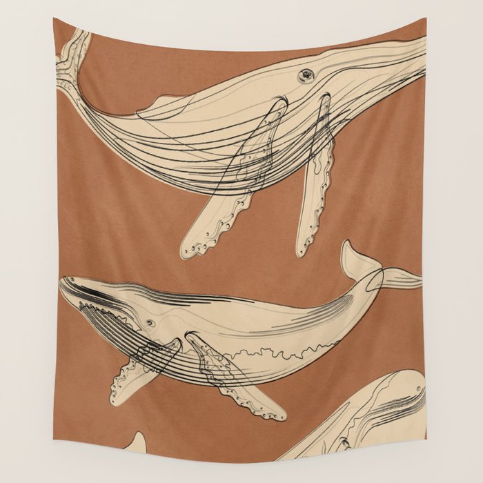 Modern Minimalist Abstract Whales 2 Wall Tapestry Gallery Image 1
