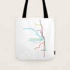 Chicago CTA Map, Chicago Train Map Art, Chicago L Train Map, Chicago Art, Chicago Wall Art, Map Art Tote Bag Gallery Image 1