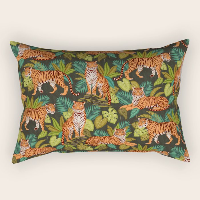 Jungle Cats In Charcoal Rectangular Pillow Gallery Image 2