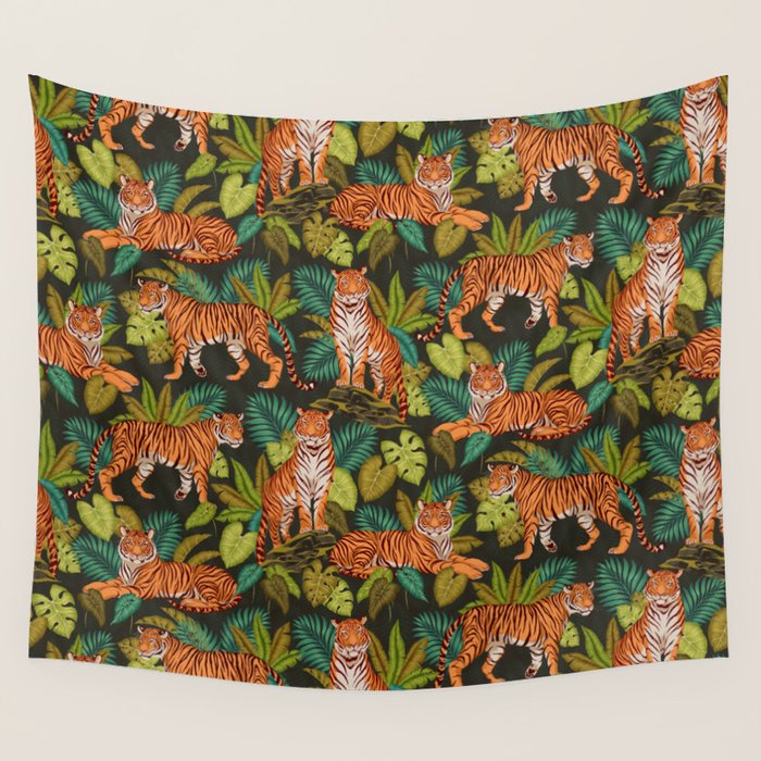 Jungle Cats In Charcoal Wall Tapestry Gallery Image 4