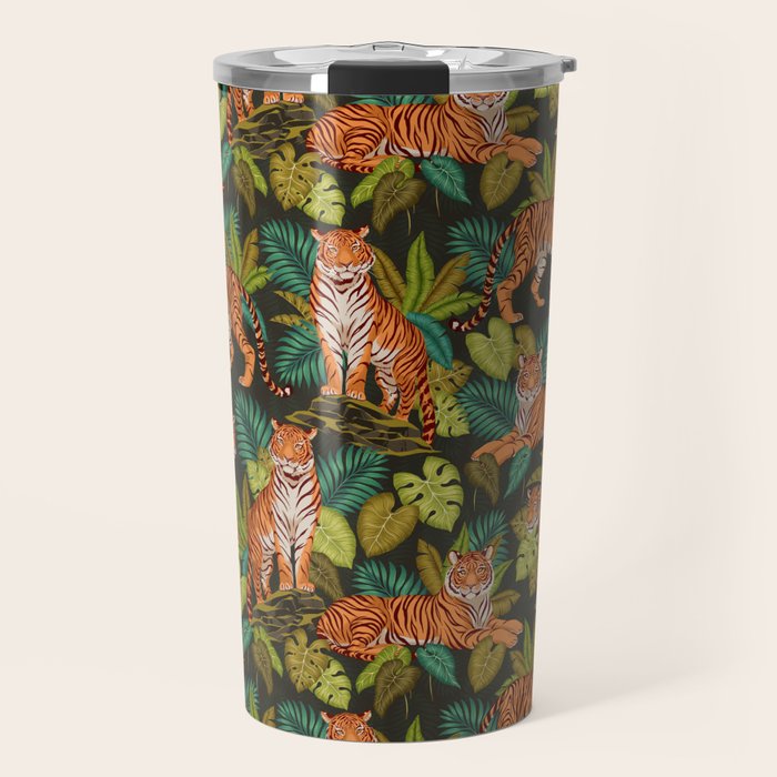 Jungle Cats In Charcoal Travel Mug Gallery Image 1